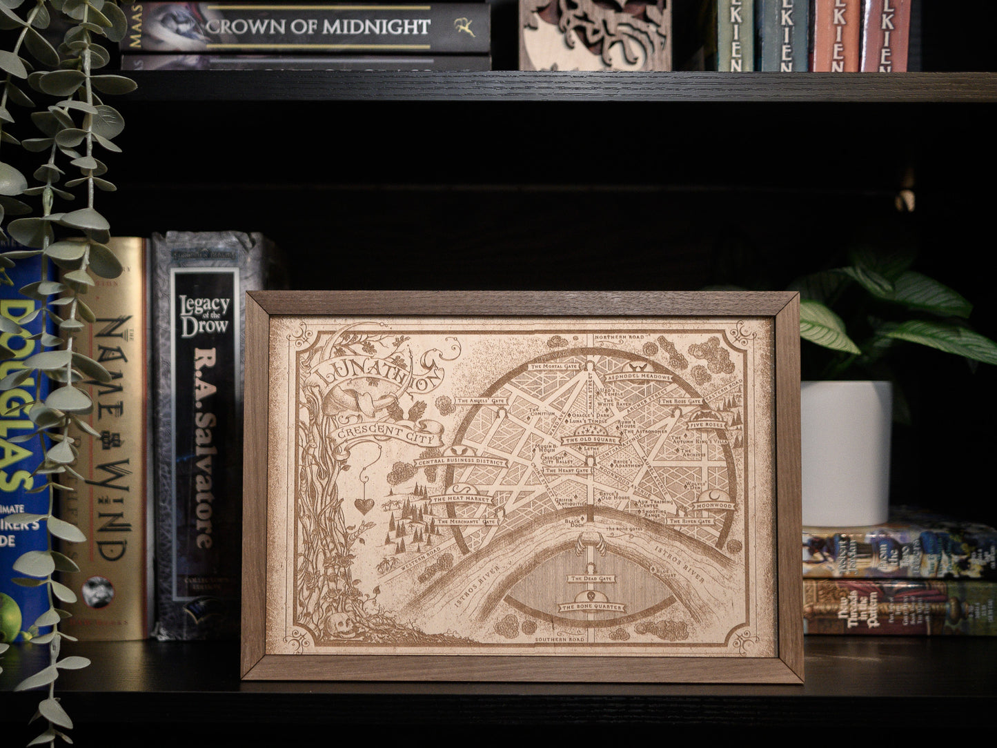 Crescent City: Lunathion Wood Engraved Display Map