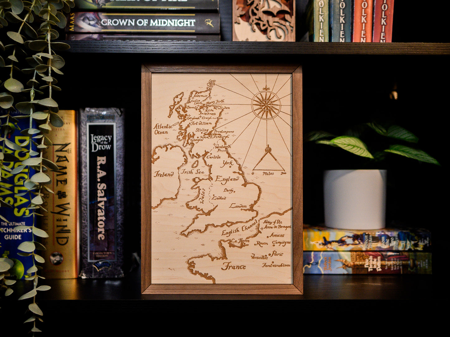 Outlander Map: Scotland from the World of the Outlander Book/TV Show Wood Engraved Display Map