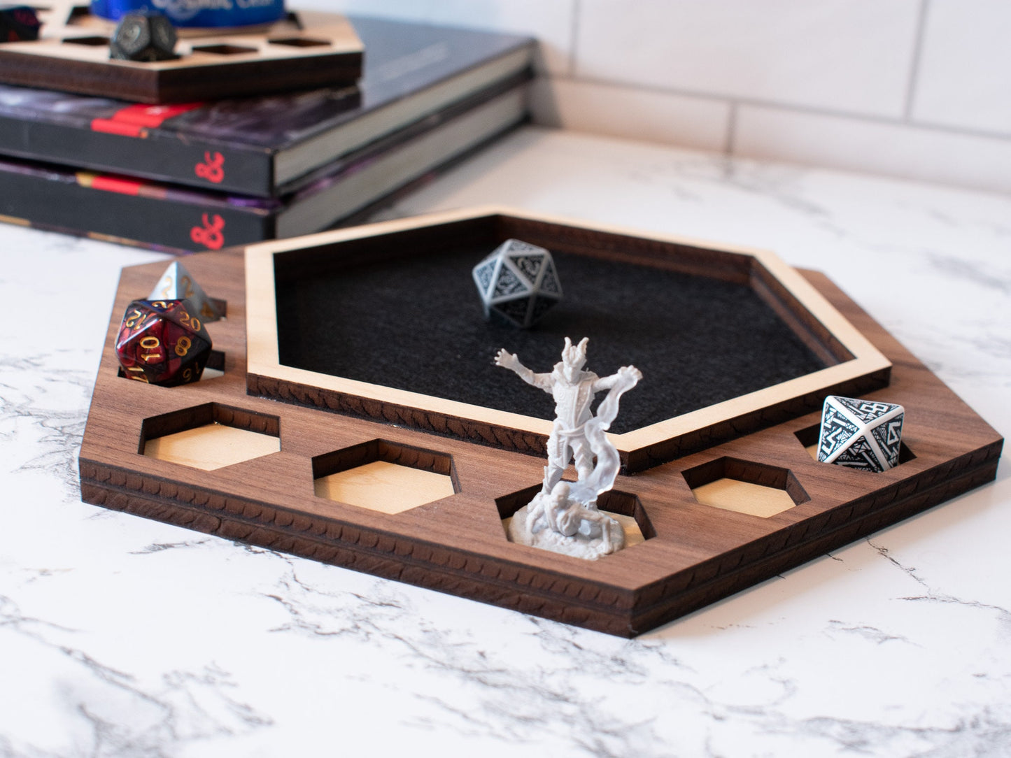 D&D Dice Tray Coaster Combo, Dungeon Master, DM Gift, Dungeons and Dragons Gift, D20 Dice Storage, DnD Accessory