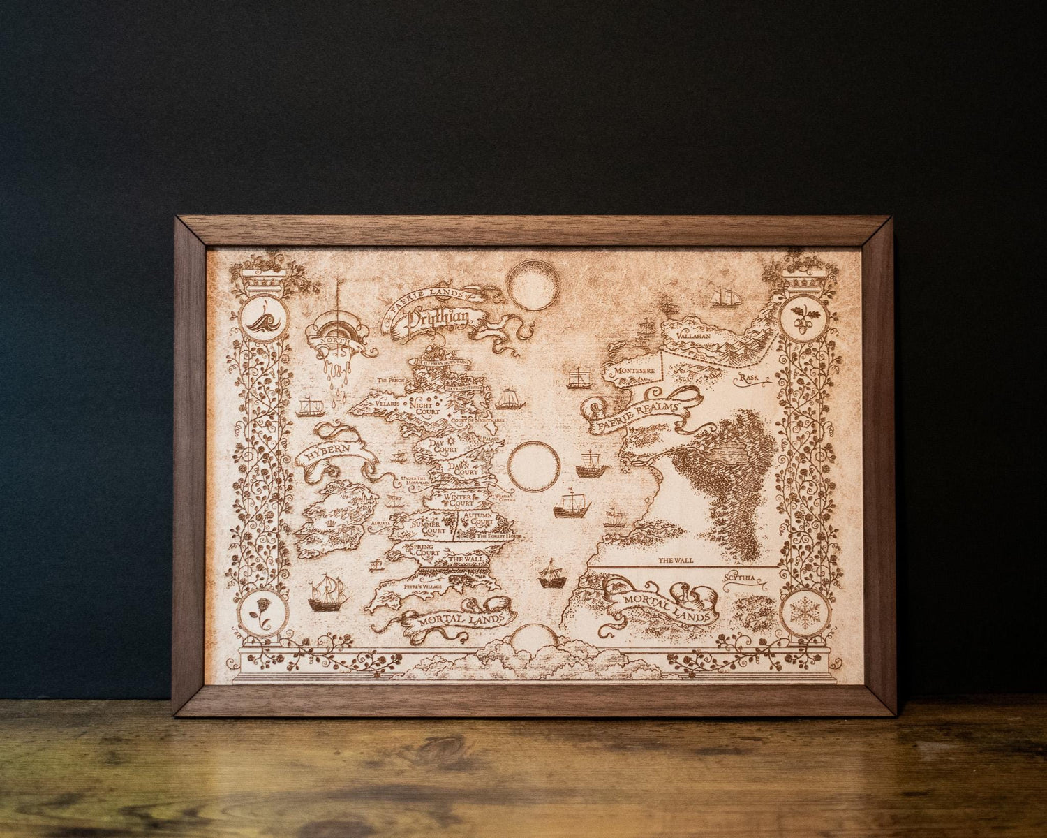 A Court of Thorns and Roses: Prythian Wood Engraved Display Map